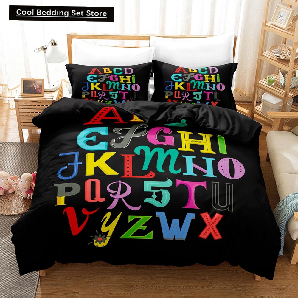 Zestaw pościeli Alphabet Lore Pojedynczy Bliźniaczy Pełny Queen King Size Zestaw do łóżka Dziecięcy Dziewczęcy Chłopięcy Do sypialni Zestawy poszewek na kołdrę Pościel anime