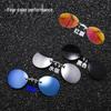 Rimless Retro Round Ultralight Clip-on Sunglasses - Matrix Morpheus Style