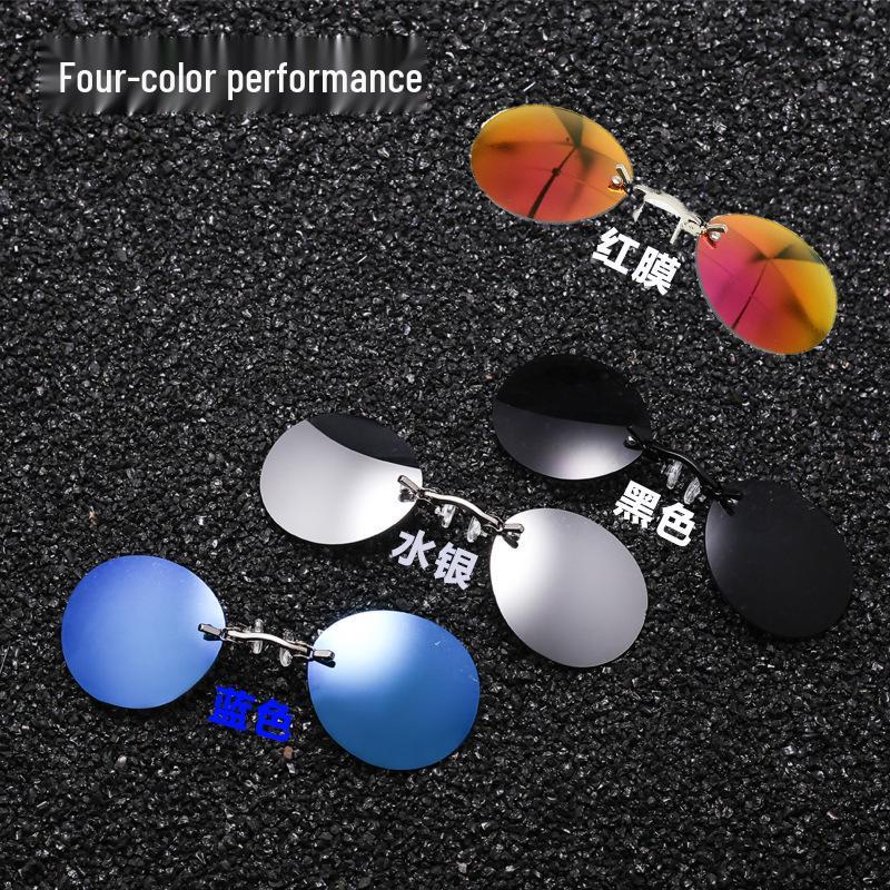 Rimless Retro Round Ultralight Clip-on Sunglasses - Matrix Morpheus Style