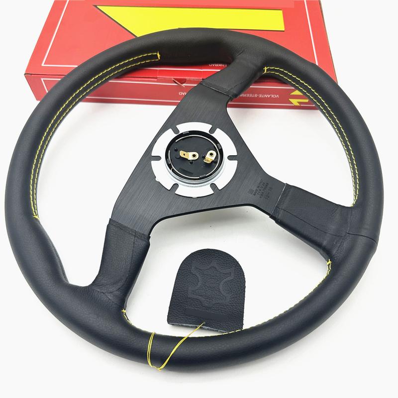 Italy V1 14inch 350mm Steering Wheel Flat Deep Dish Leather JDM Racing Sport With Horn Button With Logo
