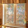 Stained Glass Window Privacy Film Colorful Floral Glass Decals Anti UV Heat Control Non Adhesive Static Clings for Home Bathroom Bedroom Office Decor