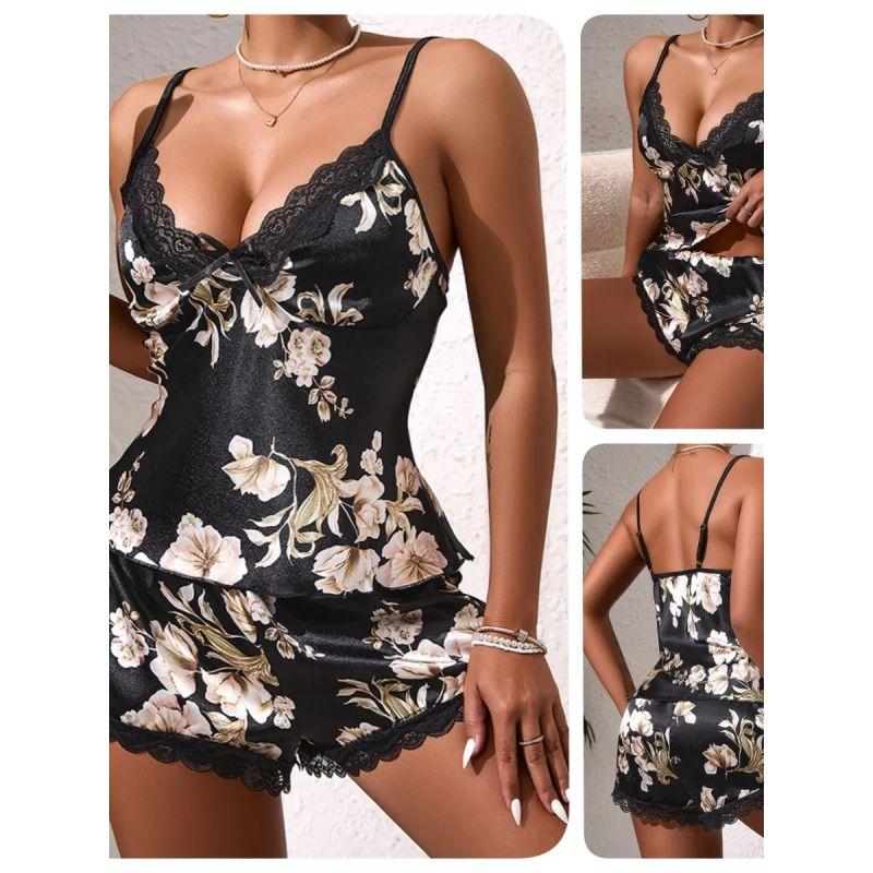 2025 New Arrival Fashion Wind Sexy Lace Stitching [Sling + Shorts] Pajamas Suit Homewear