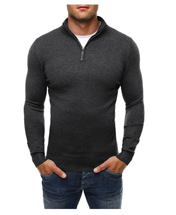 Men s Classic High Neck Slim Fit Zipper Knit Sweater M
