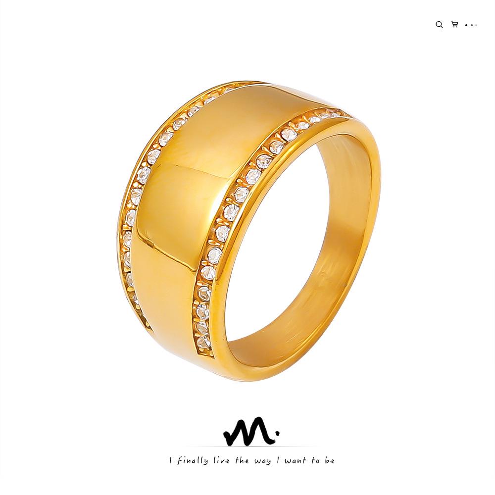 

Minimalist European-American 18k Gold-Plated Titanium Steel Diamond Ring Size 6