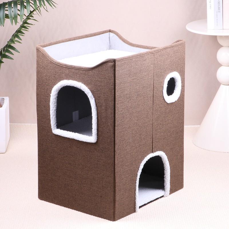 3-Tier Cat Bed House With Multiple Entrances Foldable Pet Nest Indoor Cats Winter Warm Large Size