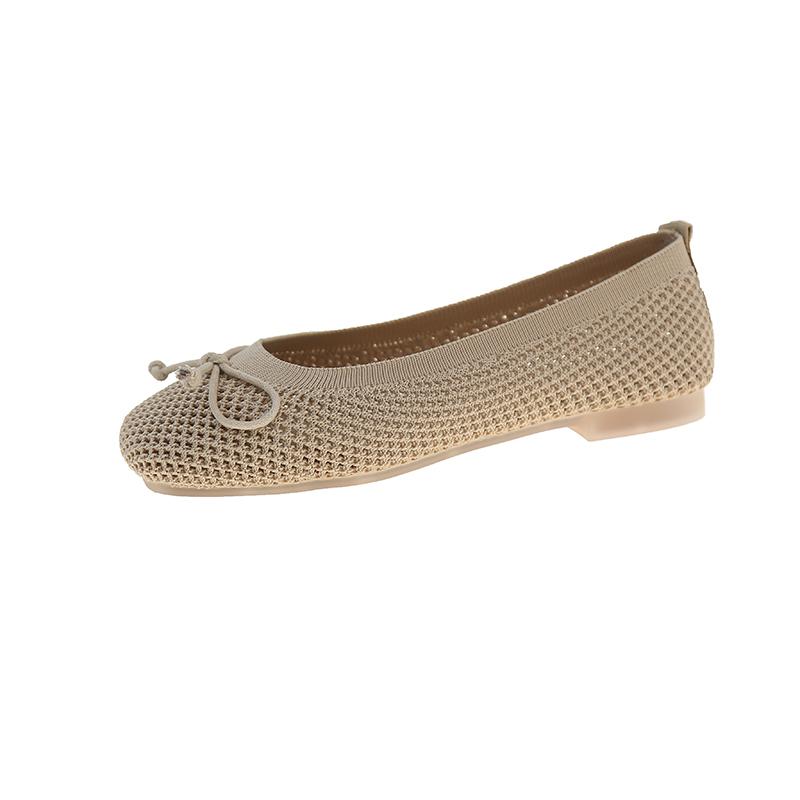 Lovely Sweet Flats for Women Summer Casual Slip on Round Toe Shoes for Women Solid Stretch Fabric Butterfly Knot Casual Shoes