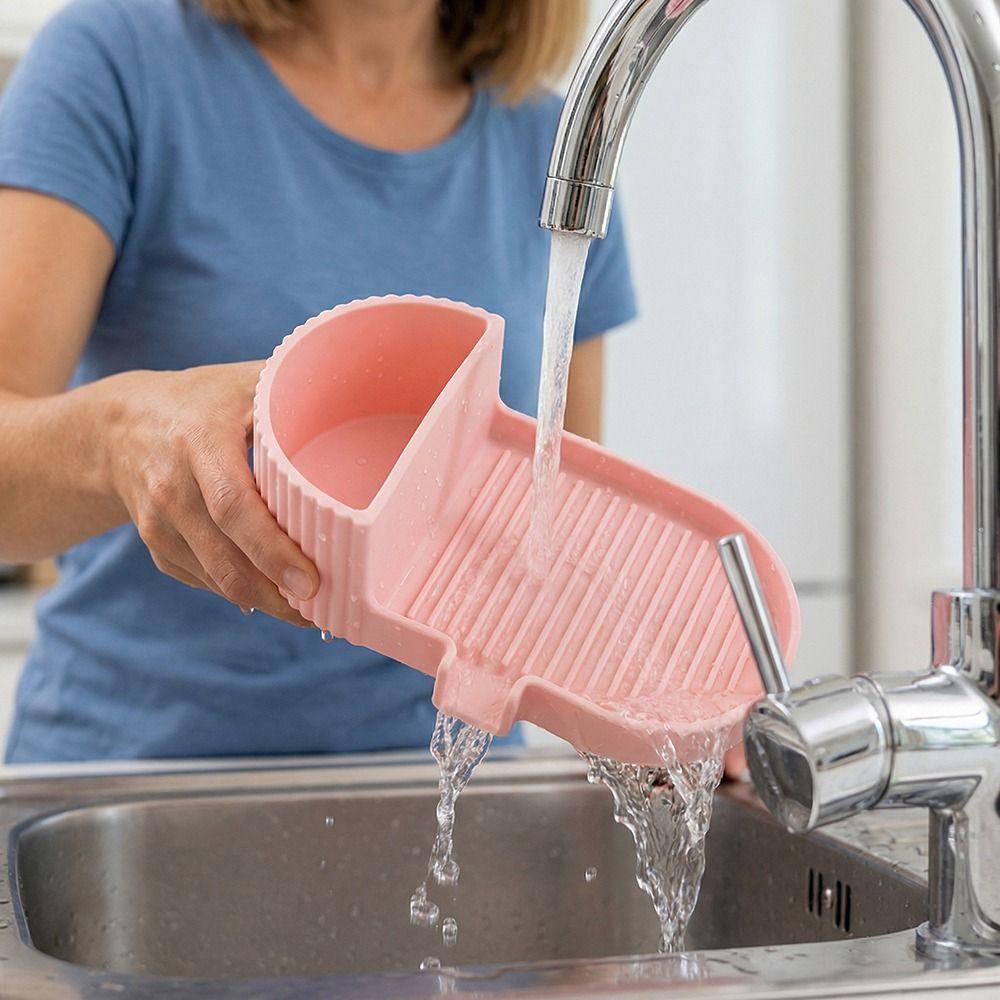 Solid Color Self Draining Soap Box Portable 2 in 1 Sponge Tray Drainable Soap Holder  Sink Area