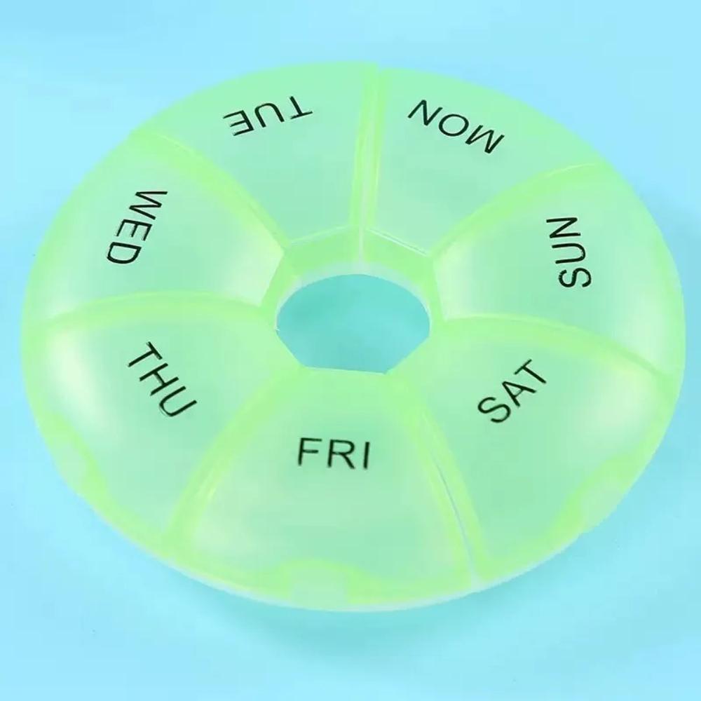 New Hot Premuim Small 7-Day Round Portable Pill Box Travel Medicine Organizer Secure Seal for Vitamins Supplements Fish Oils