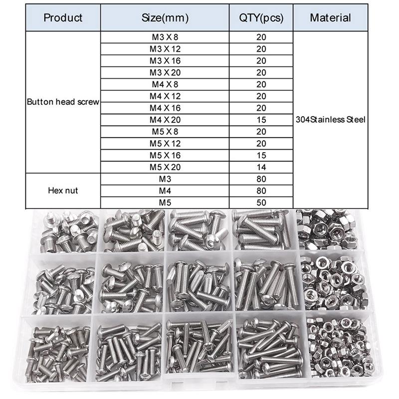 304 Stainless Steel Hexagon Hex Socket Head Button Allen Screw Set M2 M2.5 M3 M4 M5 M6 M8 M10 Allen Hex Socket Button Head Screw