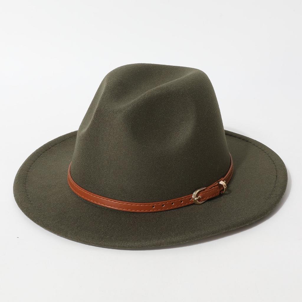 Simple Solid Color Fedora with Belt Buckle, European and American Felt Hat, Parent-child Casual Cowboy Hat, Classic Jazz Hat for Men and Women
