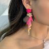 Exaggerated Big Fluffy Fabric Flower Beads Pendant Earrings for Women Trendy Wedding Drop Earring 2023 Bohemia Jewelry Accessory