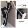 Plus Size High Waist Shark Flare Pants with White Stripe - Women's Spring Slimming Long Pants