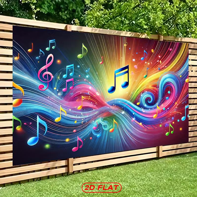2D Concert Party Background, Multicolor Music Notes & Swirling Light Effects Themed Backdrop
