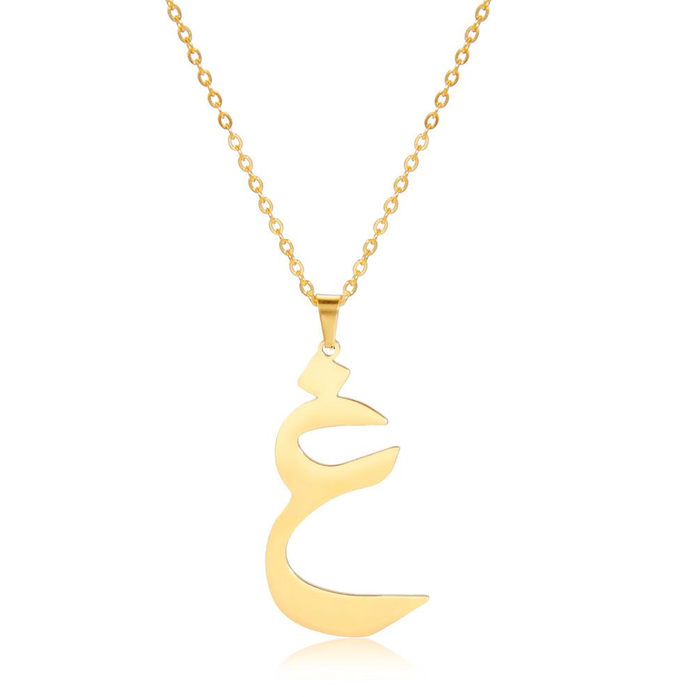 Fashion Titanium Steel Gold Arabic Letter Cut Shiny Pendant Necklace For Women