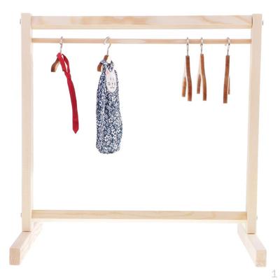 1/6 Doll Wood Garment Rack Coat Dress Clothes Organizer 30cm With 10 Pieces Metal Hook Hangers for
