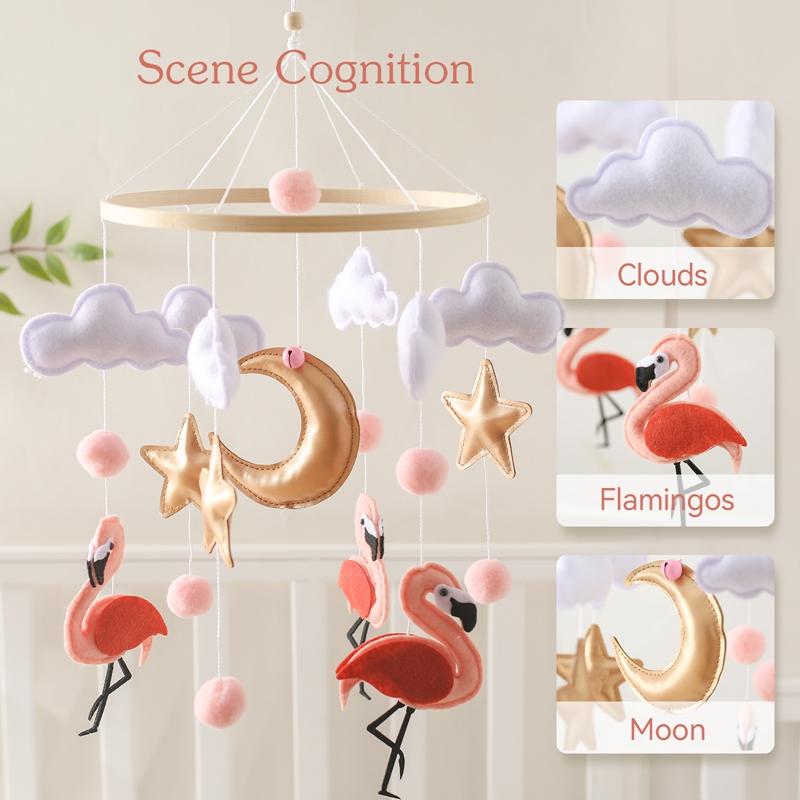 Brinquedo Chocalho Bebê Flamingo Fofo Móbile de Madeira Sino de Berço Musical Brinquedo Pendurado 0-12 Meses Menina Recém-nascido Berço Porta-Presente Suporte