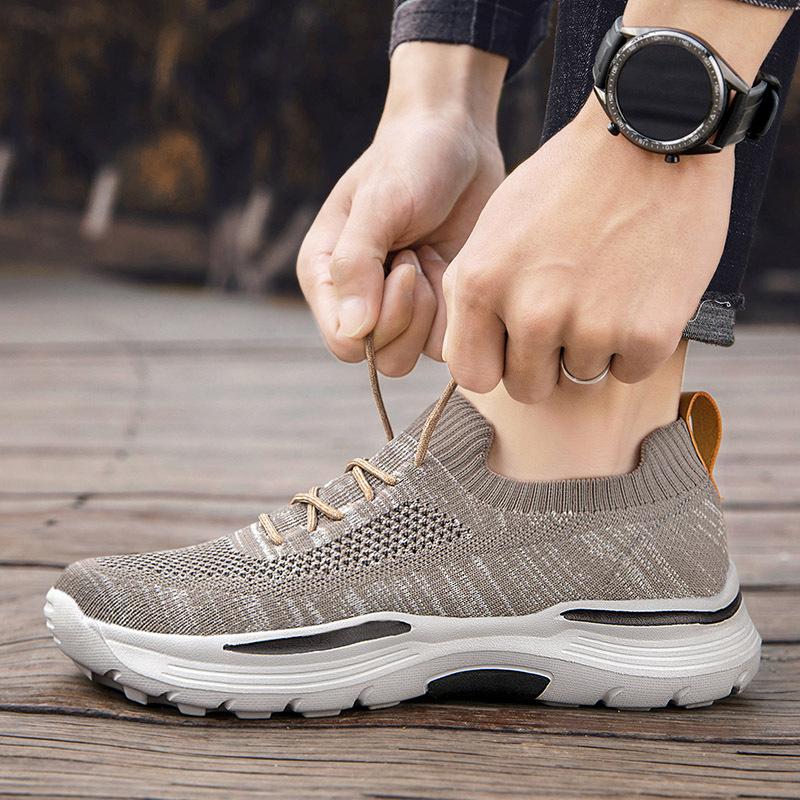 Large size loafers men's breathable fly-woven mesh shoes one-pedal thick-soled old Beijing cloth shoes men's outdoor hiking shoes