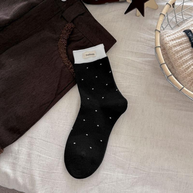 Winter and Autumn Patterned Pointed Mid-calf Socks in Contrasting Colors, Boneless Socks Made of Children's Cotton Fabric