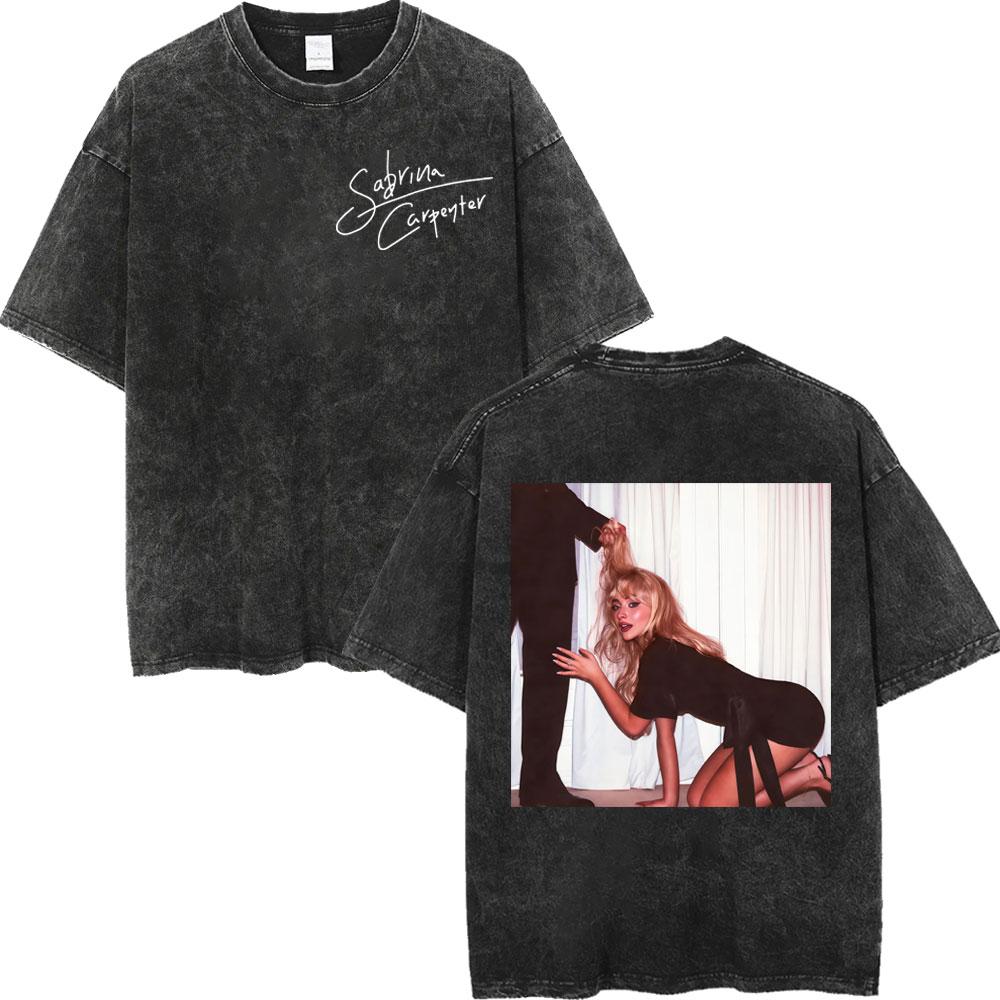 Sabrina Carpenter Album Poster Graphic T Shirt Men Women High Quality Vintage Washed Tshirt Summer Casual Loose Cotton Tshirts