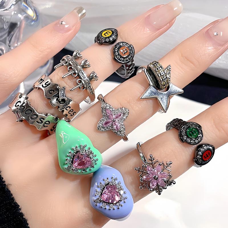 Enamel Dark Retro Retro Individual Cold Wind Opening Ring High Sense Love Stacking Ring