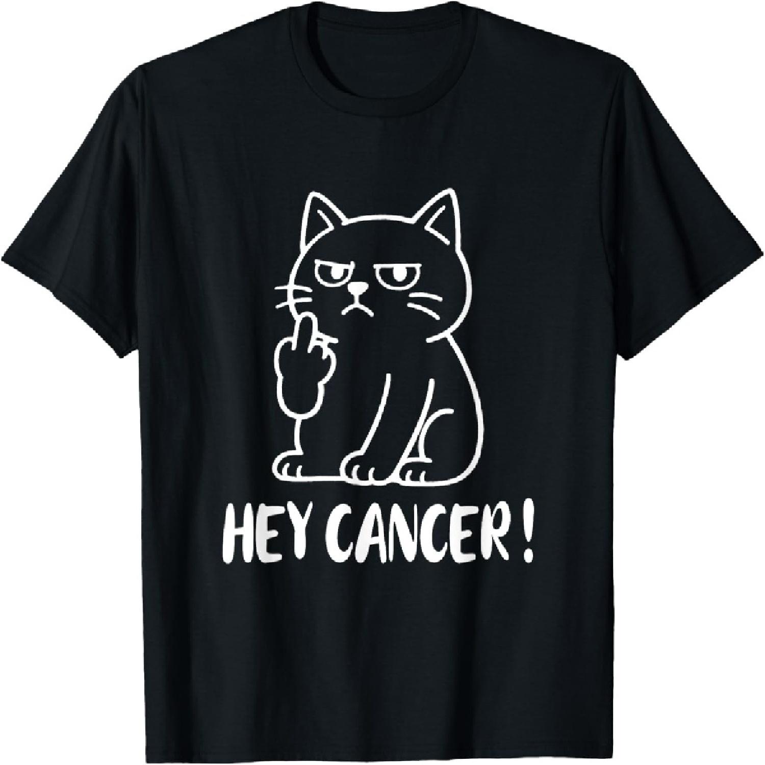 Hey Cancer F U Funny Meme Cat Middle Finger Fck Cancer T-Shirt(1) S