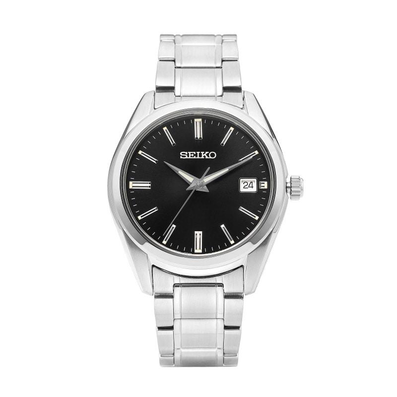 Seiko Men's Black 100 Meters Waterproof Quartz Steel Strap 40.2Mm Watch Dial Sur311p1