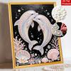 Framed Pearl Painting Kit Dolphin Couple Ocean Theme DIY Bead Canvas Art Ready to Display Romantic Room Decor For Wall Art Hanging Display