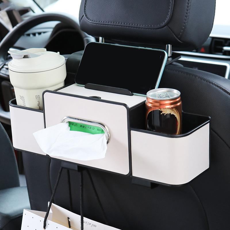 Car Backseat Organizer Multifunction Leather Interior Storage Bag Hanging Seat Back Tissue Water Cup Holder Auto Accessories
