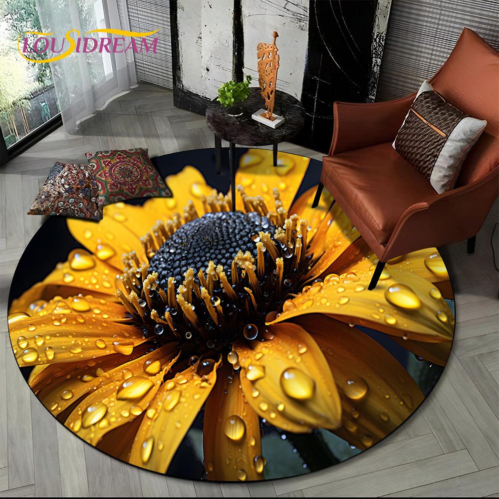 

Роскошный ковер с 3D розами, подсолнухом, скандинавской ромашкой, круглый, для гостиной, спальни, декора дивана, детский коврик, нескользящий, напольный коврик, подарок Diameter 60cm(23in)