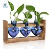 Flower Holder Transparent Heart Shaped Glass Vase Colorful Wooden Stand Flower Container Elegant Desktop Vase Home Decoration