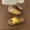 Thick-bottomed woven cross-strapped open-toed slippers women's summer outer wear seaside vacation yellow beach cool slippers children