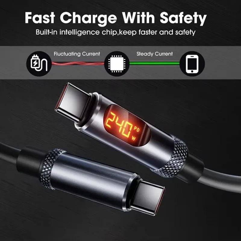 240W Max Digital Display Fast Charge Cable with Aluminum Alloy Case, 480Mbps, Type-C To Type-C for 17 16 15 Pro Max