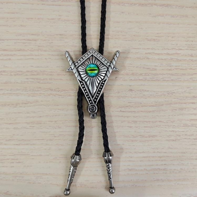 Faux Leather Bolo Tie Necklace with Tribal Elements Devil Eye Pendant Necktie for Western Parties and Everyday Wear