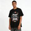 2026 Happy New Year Festive Print Casual Crewneck Long Sleeve Top Pure Cotton T-shirt