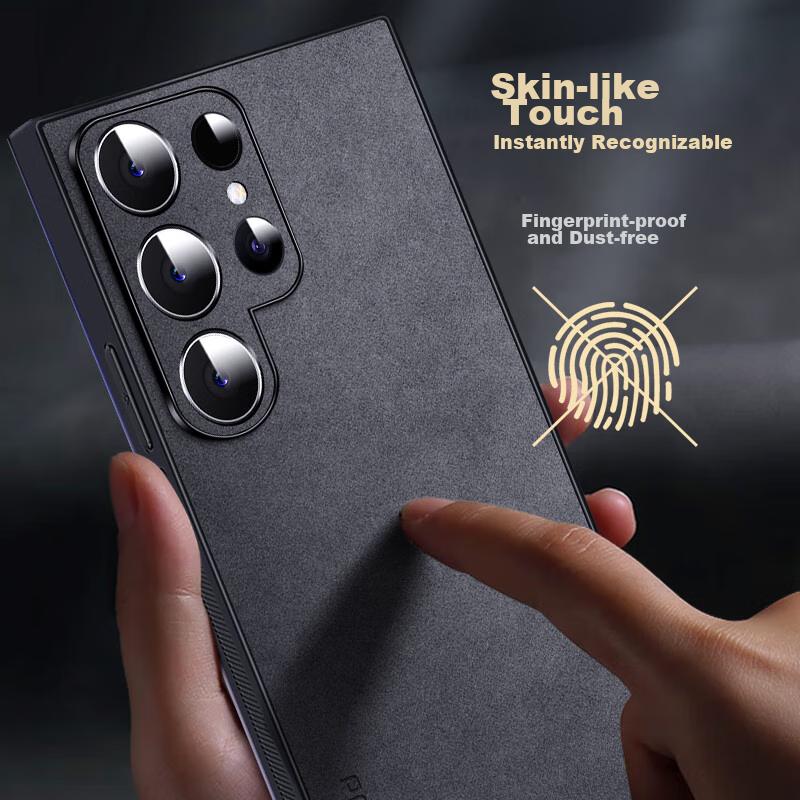 Samsung S23 ULTRA Phone Case, S23 Ultra Protective Cover, Shockproof, Full Lens Protection, Soft, Luxury Silicone Outer Case, Leather Cover, Gray