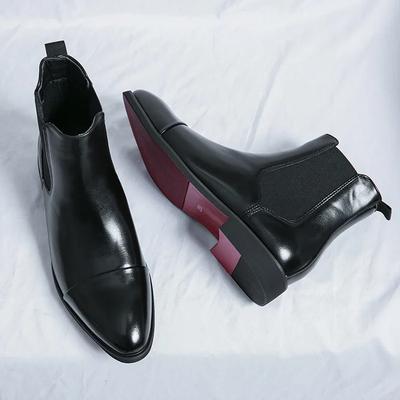 Britische Mode Retro Herren Chelsea Boots Lässig High Top Lederschuhe Friseur Spitz Kurzstiefel