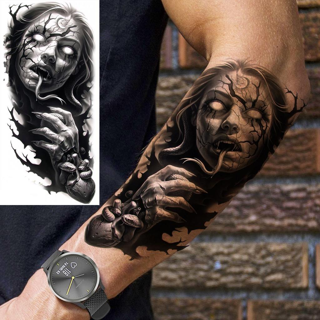 1 Sheet Evil Witch Zombie Vampire Temporary Tattoos For Men Women Adults Halloween Long Lasting Waterproof Fake Tattoo Sticker