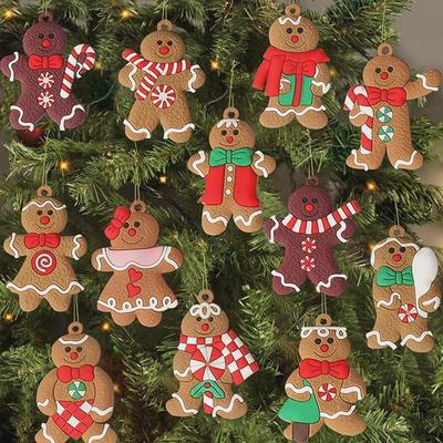 12Pcs/Set Christmas Gingerbread Man Ornaments for Home New Year Gift Christmas Tree Hanging Decorations Pendants