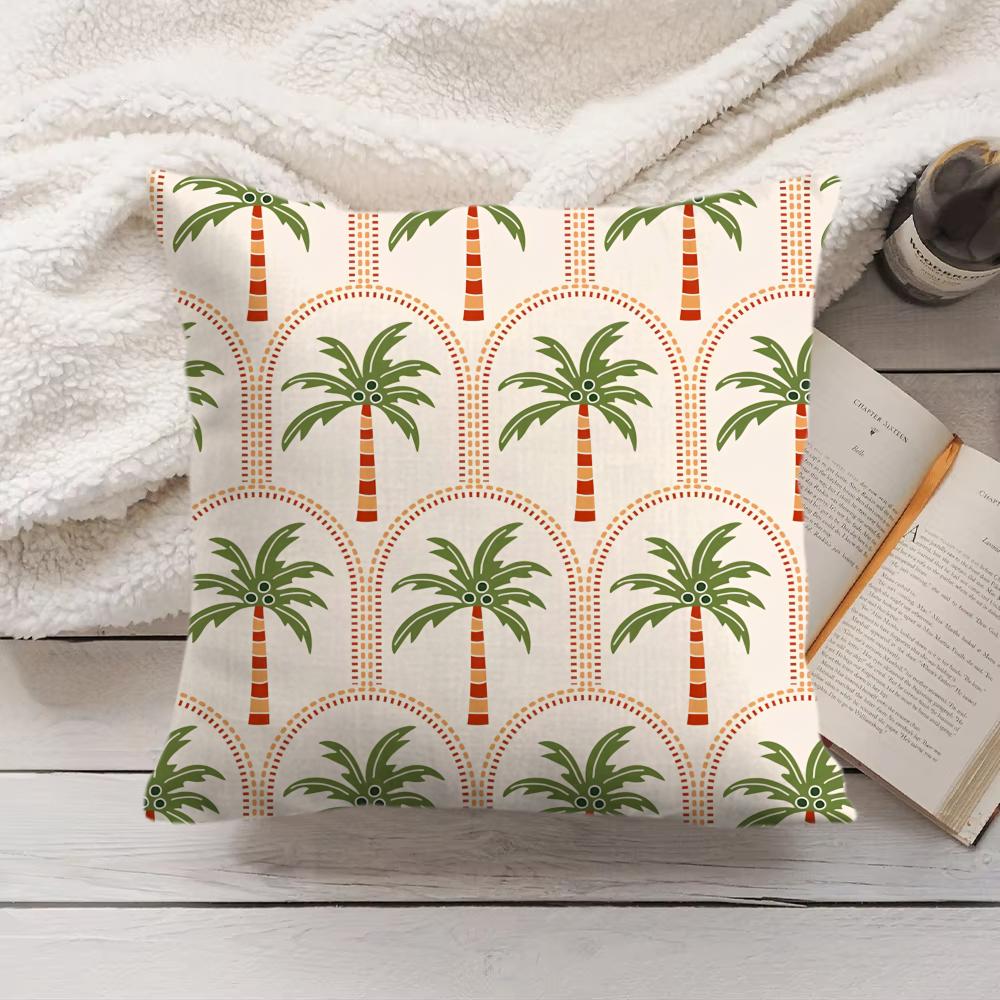 Palm Tree Pattern Cushion Cover Soft Short Plush Pillow Cover Smooth Cozy Texture Aesthetic Cushion Case Home Decor