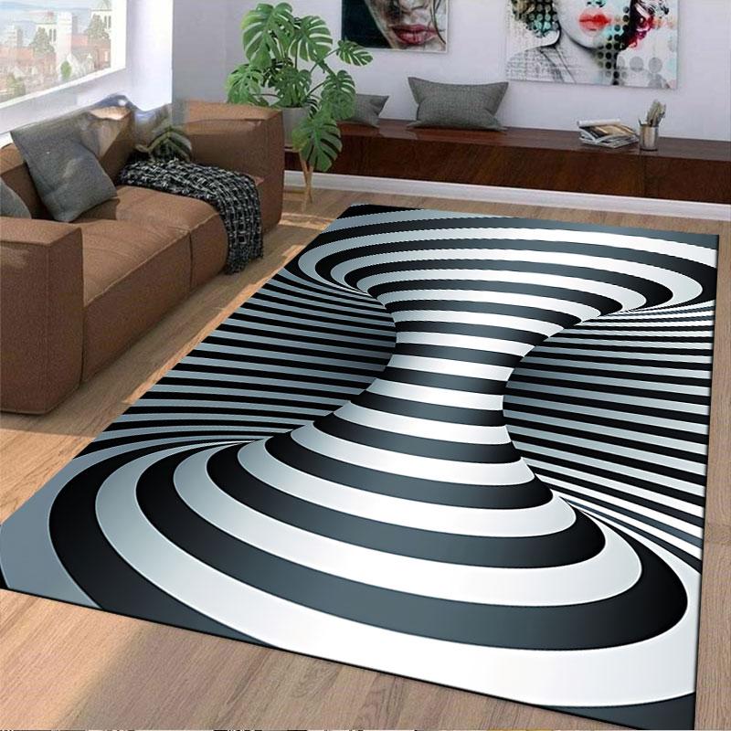 Optical Illusion Black & White suitable as a non-slip mat for the living room or bedroom sofa