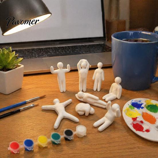 Creative Desktop Decorations 3D Printed Paintable Figurines, Unpainted Pure White Character Handmade Painting Collectibles Models, DIY Multi-Pose