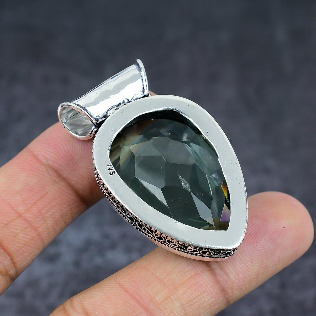 Péridot Pierre Précieuse Fait Main Argent Sterling 925 Bijou Cadeau Pendentif 1,97" d8L74