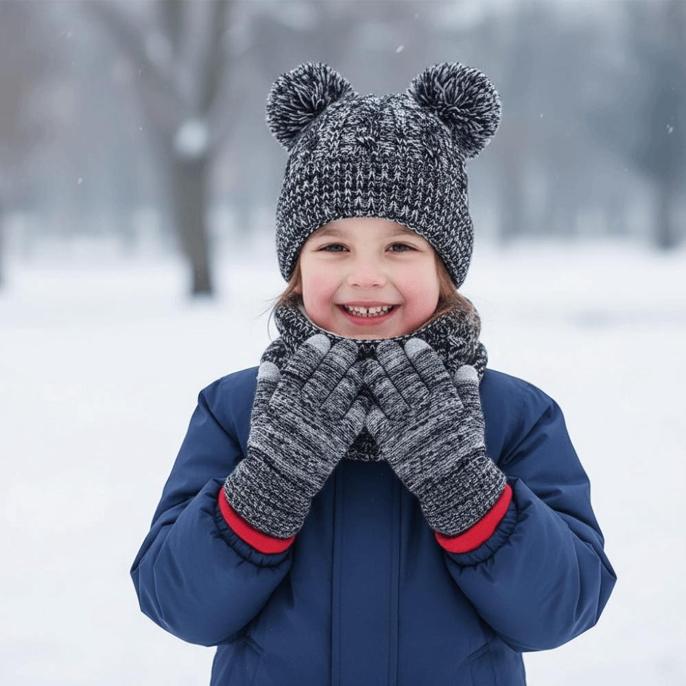 Thickened Toddler Knitted Hats Warm Ears Kids Hat Set Soft Baby Hat Scarf Gloves Set  Boys