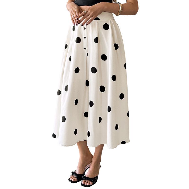 Polka Dot Skirt for Women 2026 Summer Causal Elastic Waist Vintage A-line Midi Skirts