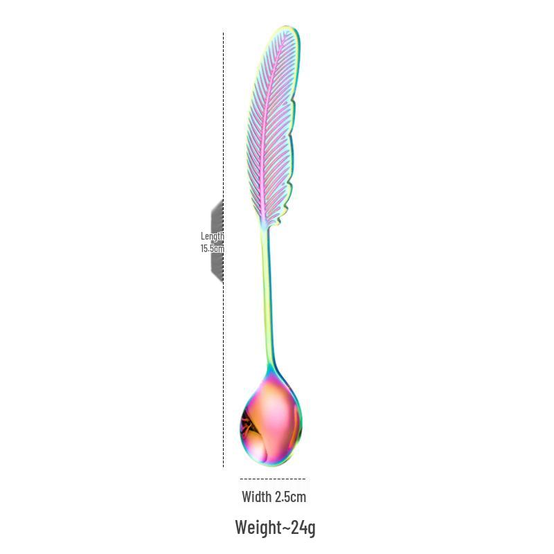 Colorful 304 Stainless Steel Feather Spoon & Fork Set for Desserts and Coffee