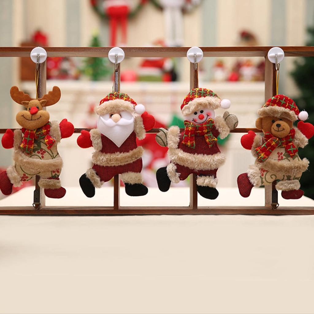 4 Pcs Christmas Plush Ornaments, Xmas Hanging Decoration Santa Clause Snowman Reindeer Bear Doll Christmas Tree Ornaments