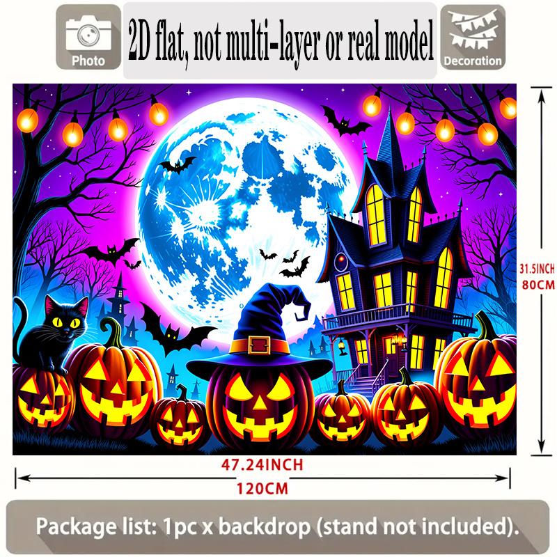 Party Backdrop Halloween Castle Moon Flat Spooky Gothic Pumpkin Panel Parties Photo Background Decor Front Door Decor