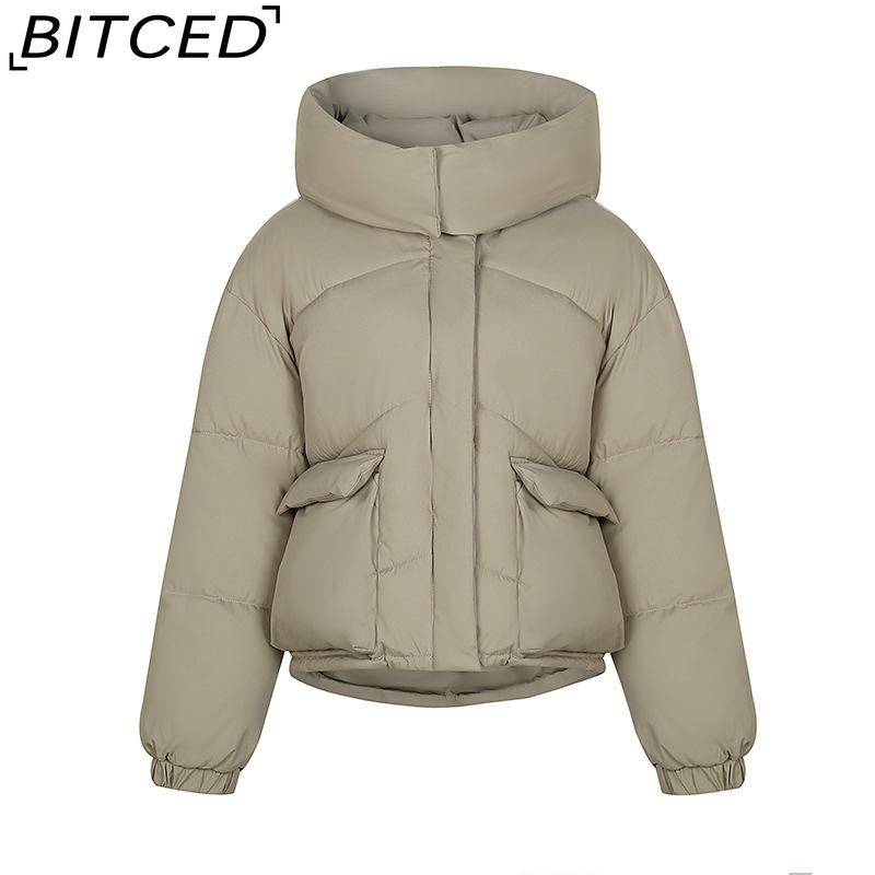 BITCED Women's Loose-Fit Puffer Jacket with Hood - Short-Length Thickened Winter Coat