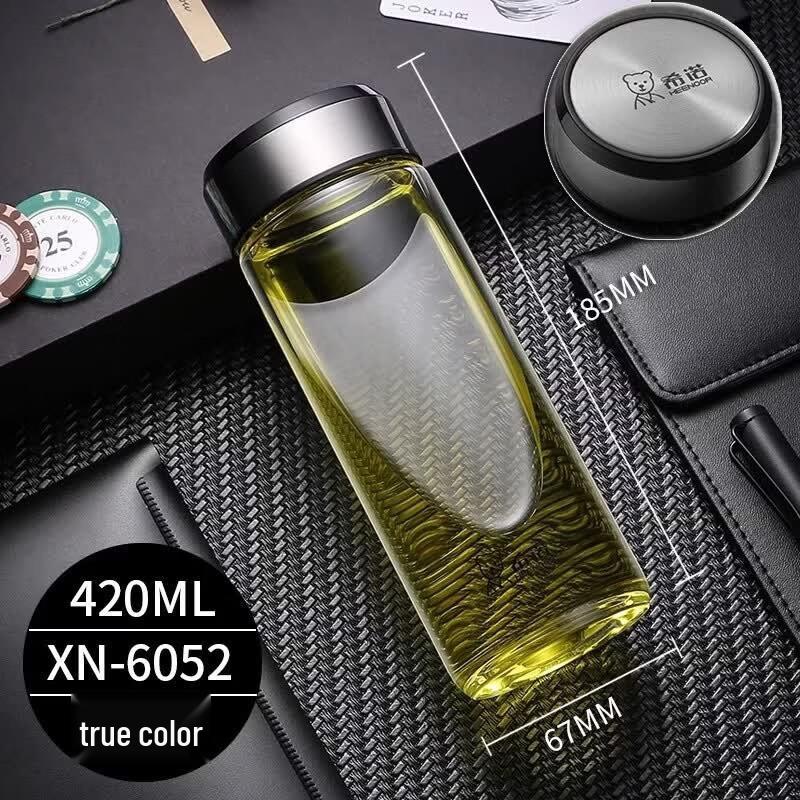 Heenoor XN-6052 Portable Borosilicate Glass Water Bottle with Lid