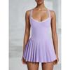 Foreign Trade New Belt Chest Pad Yoga One-Piece Skirt Color Matching Pleated Skirt High Elastic Quick-Drying Anti-exposure Golf Tennis Skirt